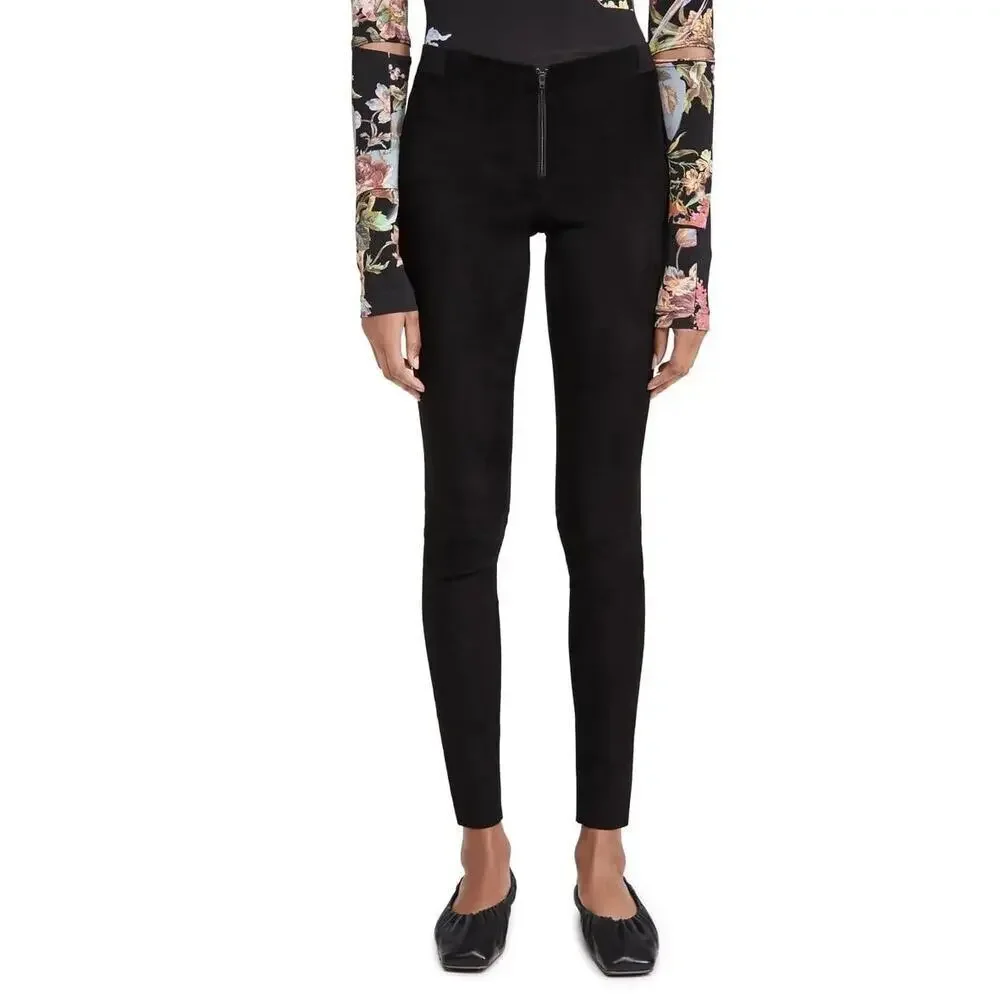 Alice + Olivia Front Zip Black Lambskin Suede Leggings Size 4